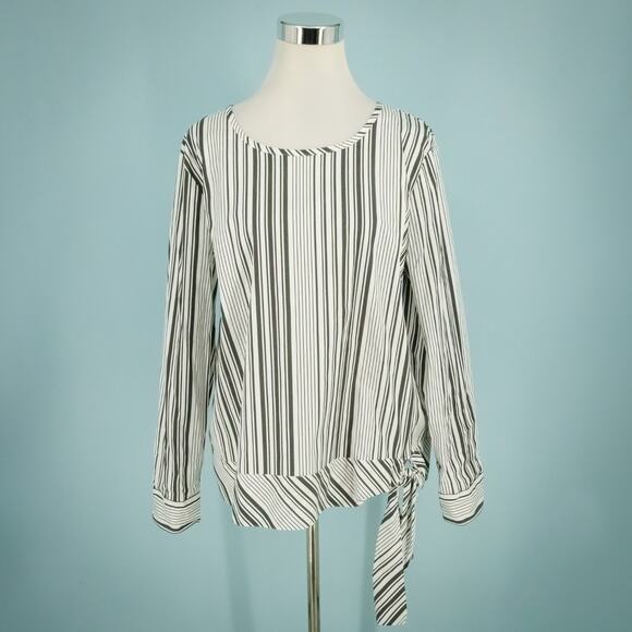 Talbots Size XL White Black Everyday Stretch Poplin Stripe Tie Hem Top Blouse - Picture 1 of 6